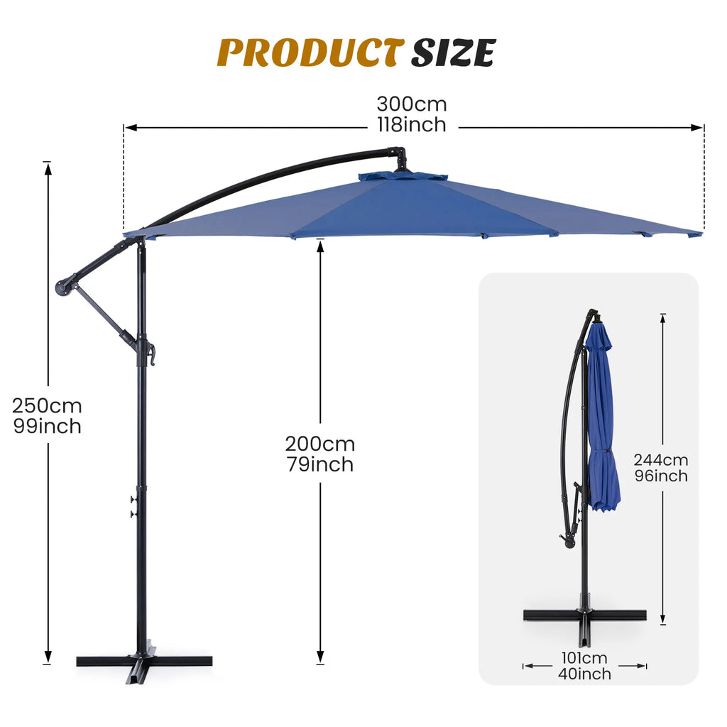 10FT Outdoor Patio Umbrella Hanging Cantilever with Easy Tilt Adjustment UV Protection