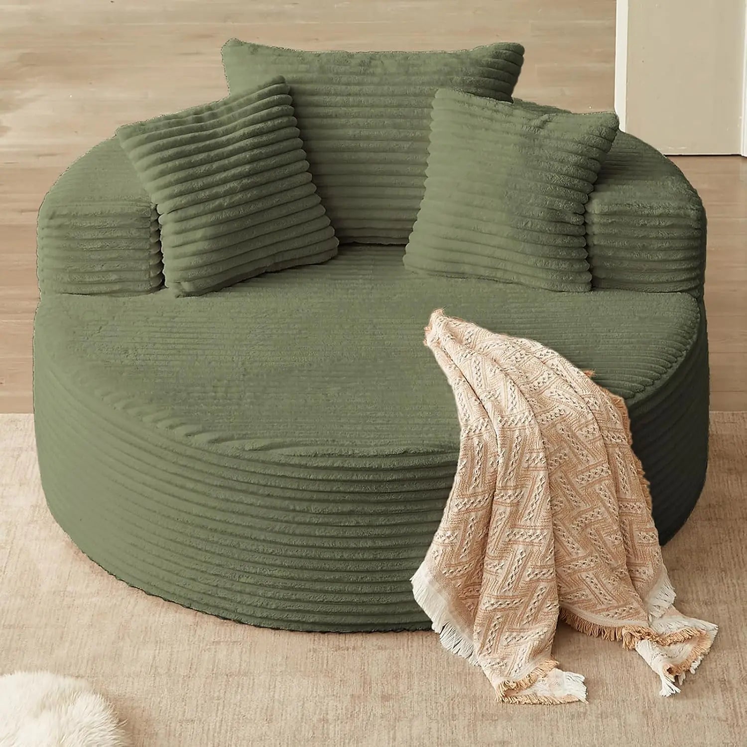Oversized Round Chair Lounge Chaise, Upholstered Corduroy Deep Seat Cloud Large Circle Sofa Chair.