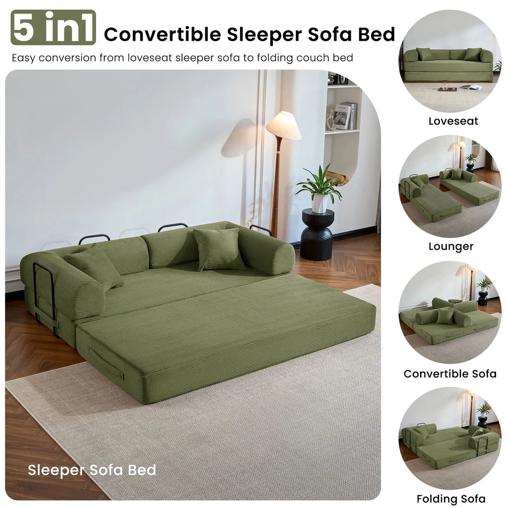 79’’ Folding Convertible Sofa Bed Corduroy Upholstered Boneless Couch, Loveseat Sleeper sofa