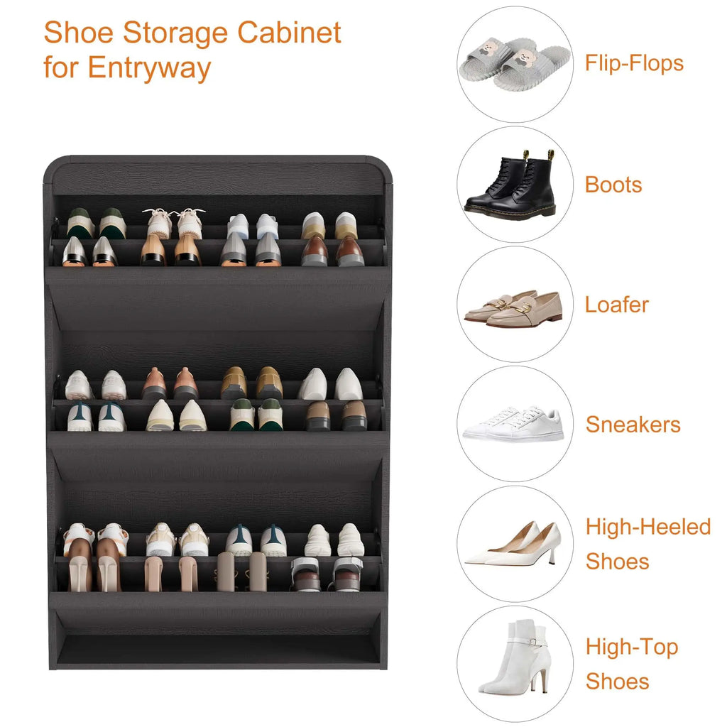 Shoe Cabinet with 3 Flip Drawers, Wooden Shoe Cabinet with Adjustable Shelf