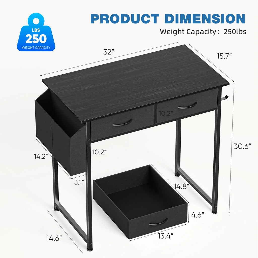 32 Inch Modern Office Computer Desk with Fabric Storage Drawers