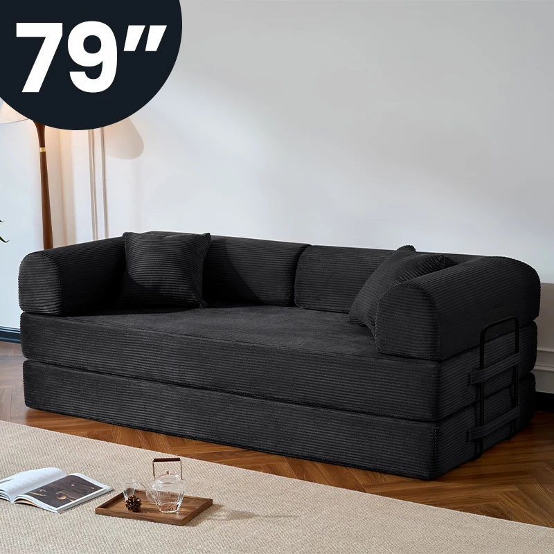 79’’ Folding Convertible Sofa Bed Corduroy Upholstered Boneless Couch, Loveseat Sleeper sofa