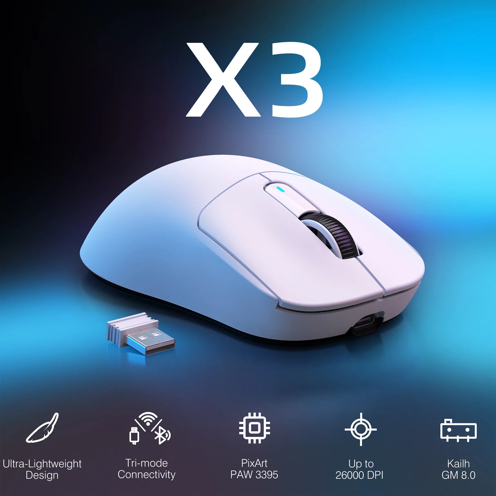 Wireless Gaming Mouse,49g Ergonomic PC Mouse,Triple 26K DPI Optical Sensor,Programmable Buttons