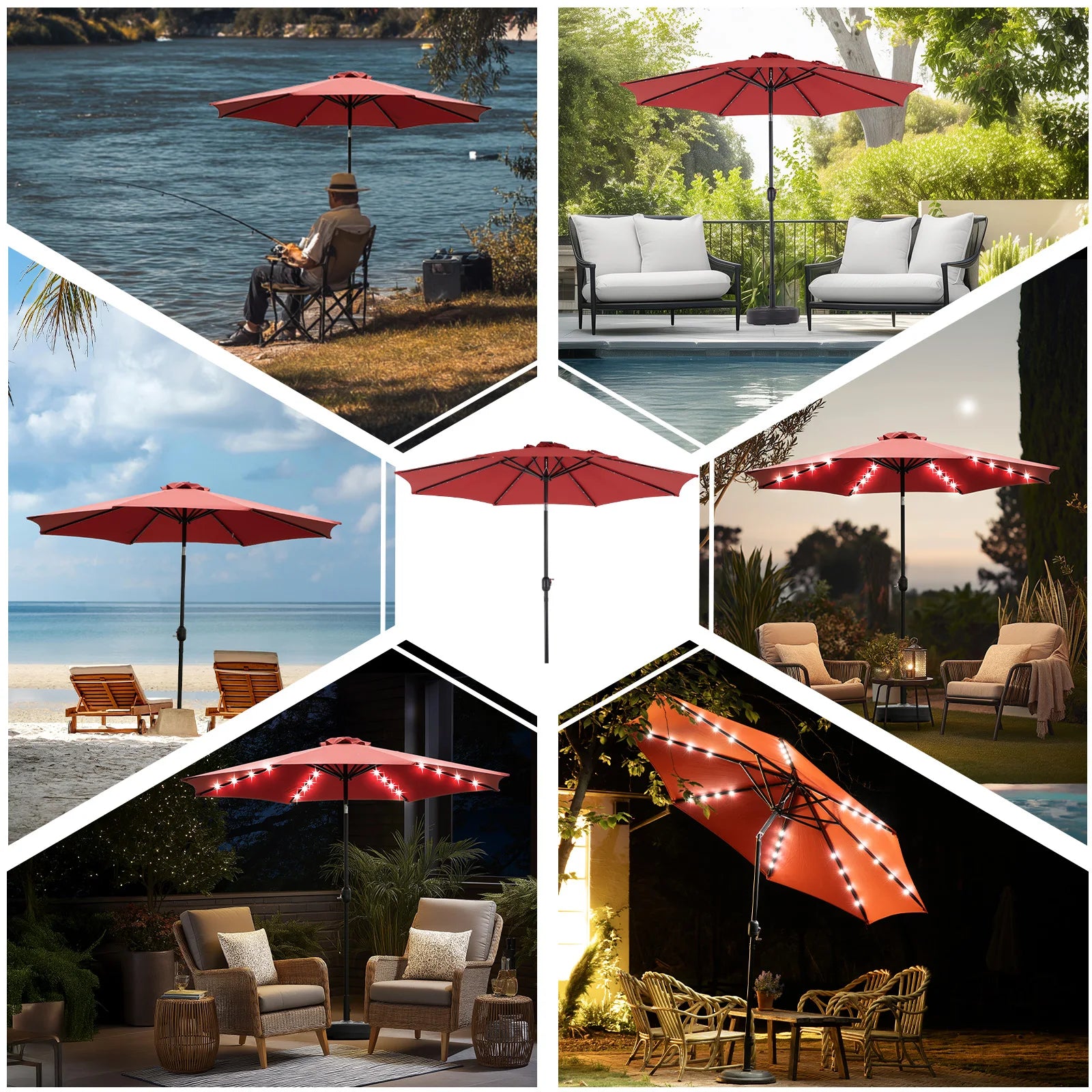10FT Solar Patio Umbrella with 32 LED Lights