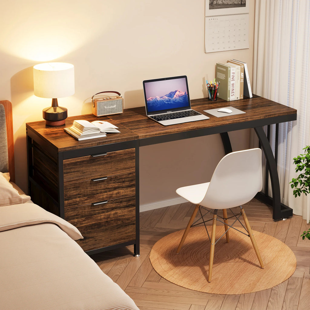 Computer Desk with 3 Drawers, 59-Inch PC Desk with Reversible Drawers, Writing Table Workstation