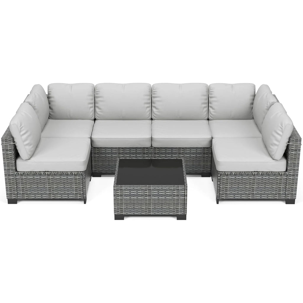7-Piece Modular Outdoor Furniture Set, PE Rattan Wicker Sectional Modular Conversation Sofa Set