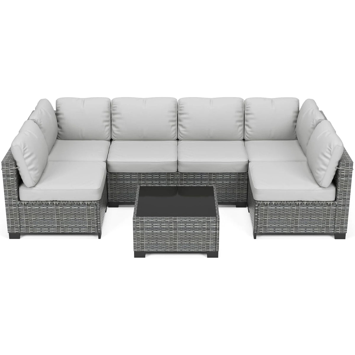 7-Piece Modular Outdoor Furniture Set, PE Rattan Wicker Sectional Modular Conversation Sofa Set