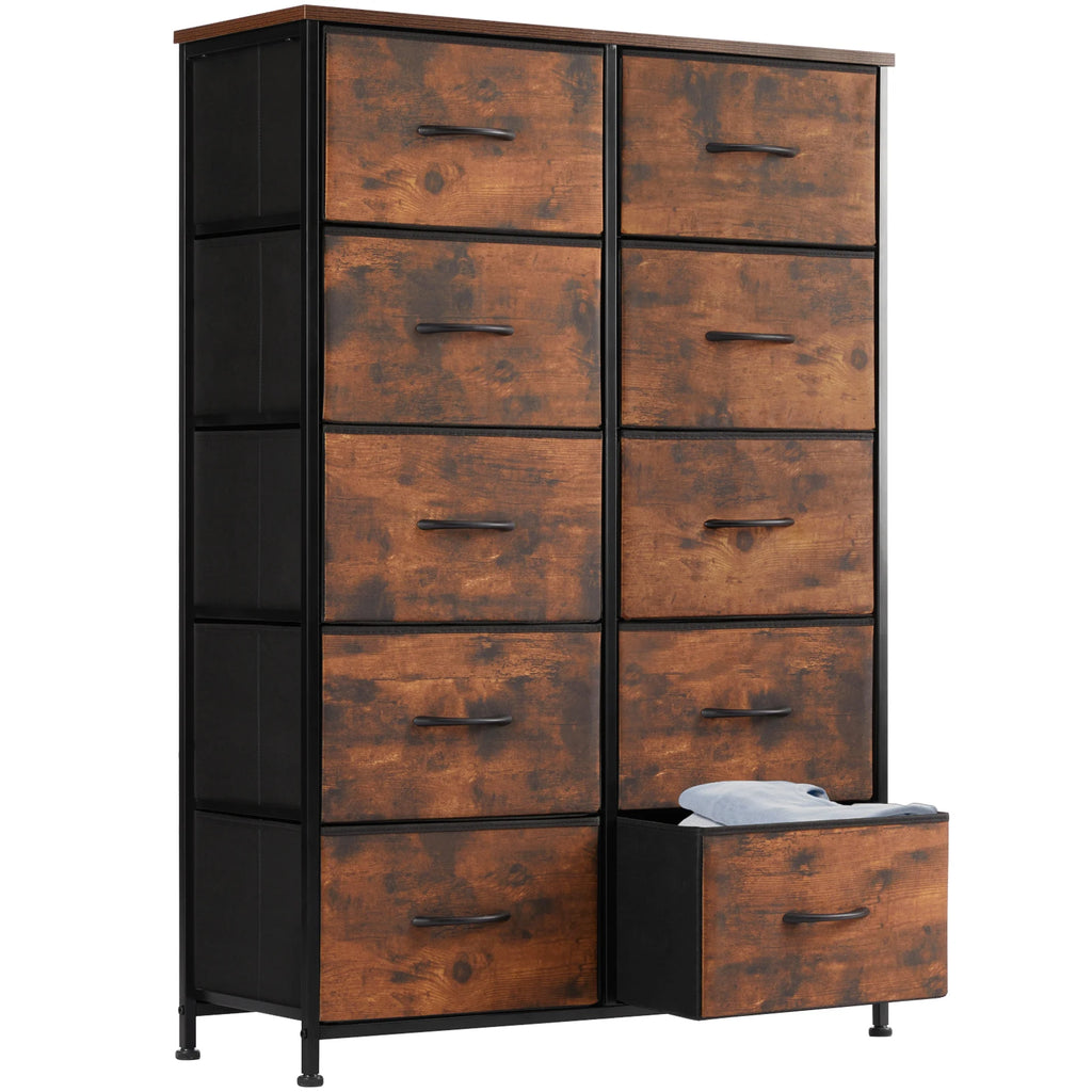 JHK Bedside Table For Bedroom With 10 Fabric Drawers