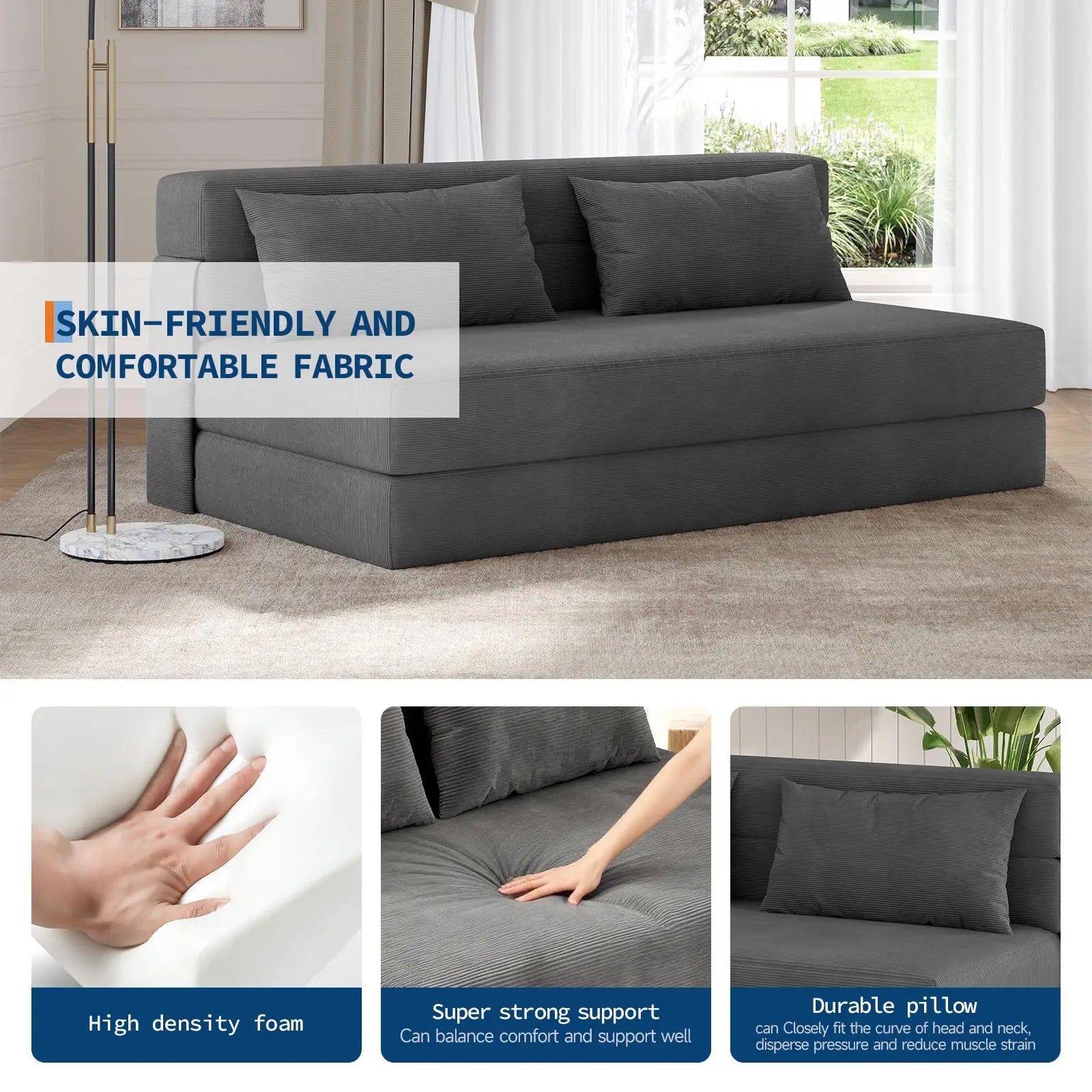 4-in-1 Folding Sofa Bed Convertible Sleeper Loveseat Couch