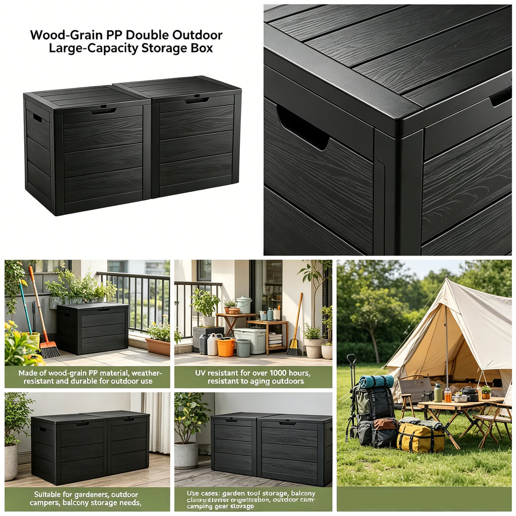 70 Gallon Outdoor Deck Storage Box, Waterproof Wood Grain Resin Patio Storage Bench