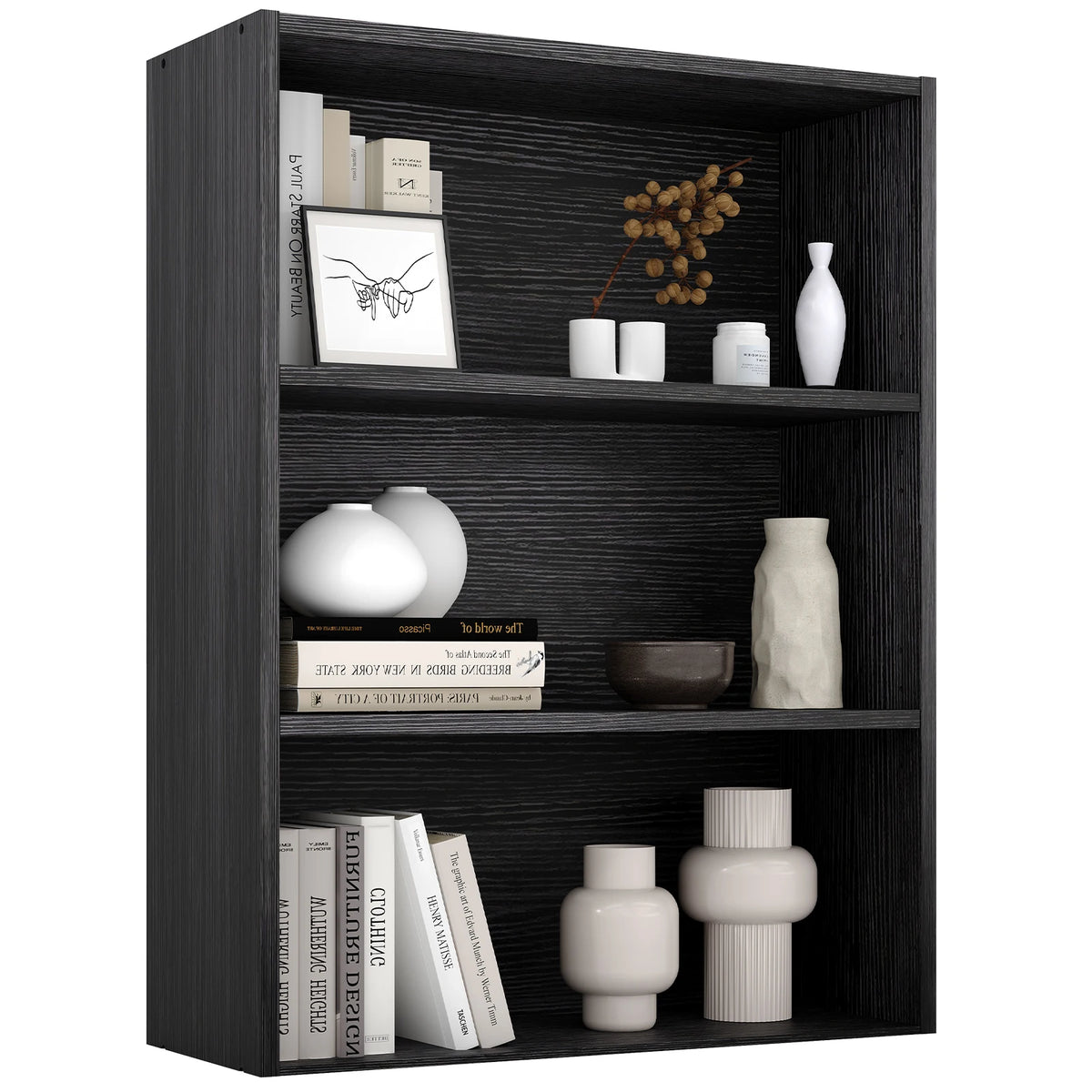 Wooden 3 Tiers Bookshelf Storage 31.5 Inch Tall Standing Display Bookshelf Sturdy Structure Graduated Shelves