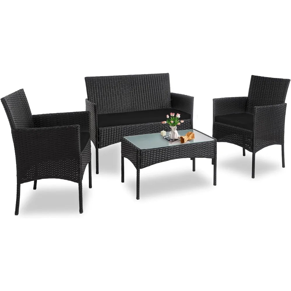 4 Piece Outdoor Wicker Conversation Furniture Set