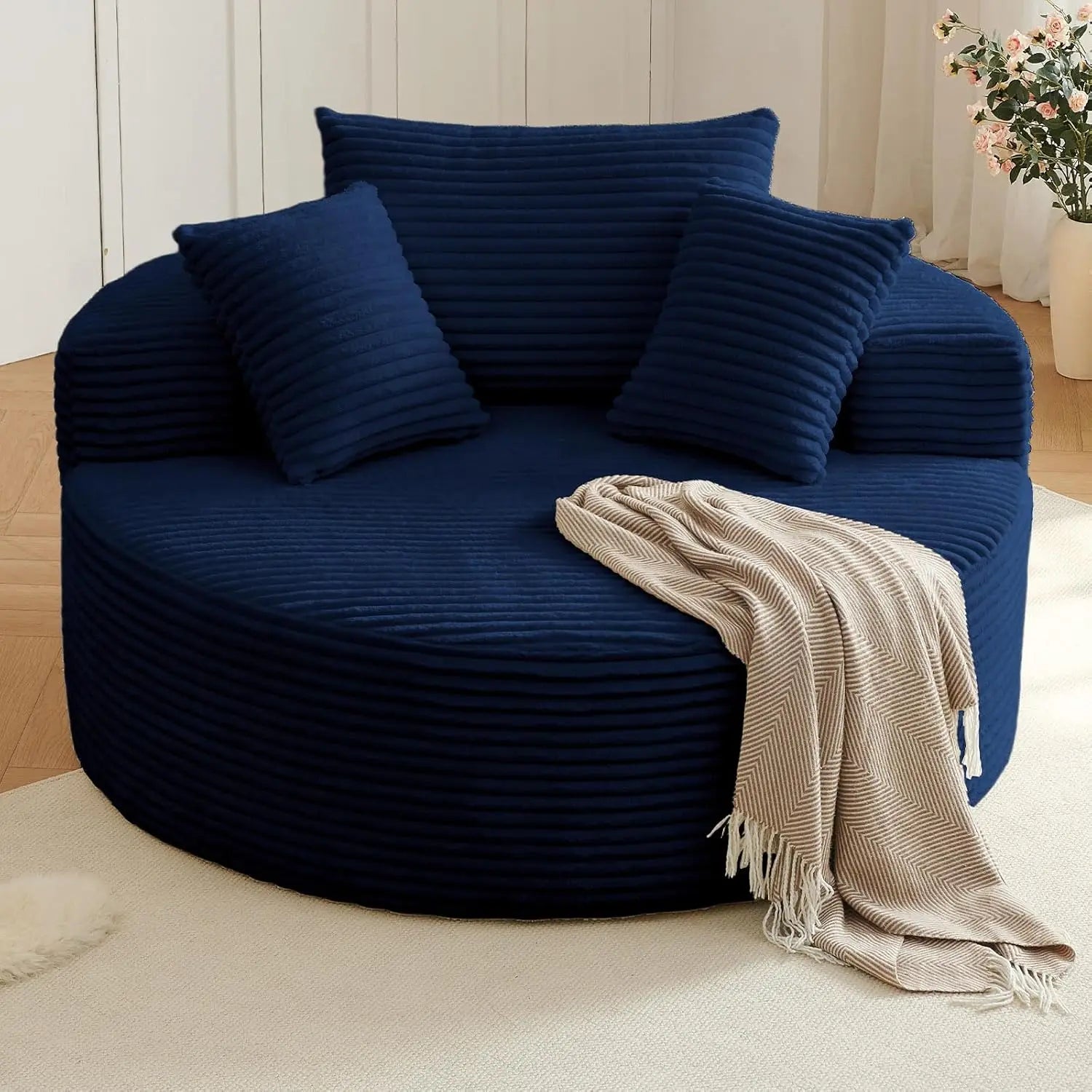 Oversized Round Chair Lounge Chaise, Upholstered Corduroy Deep Seat Cloud Large Circle Sofa Chair.