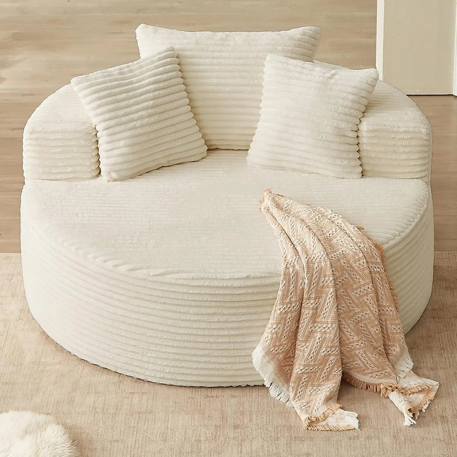 Oversized Round Chair Lounge Chaise, Upholstered Corduroy Deep Seat Cloud Large Circle Sofa Chair.