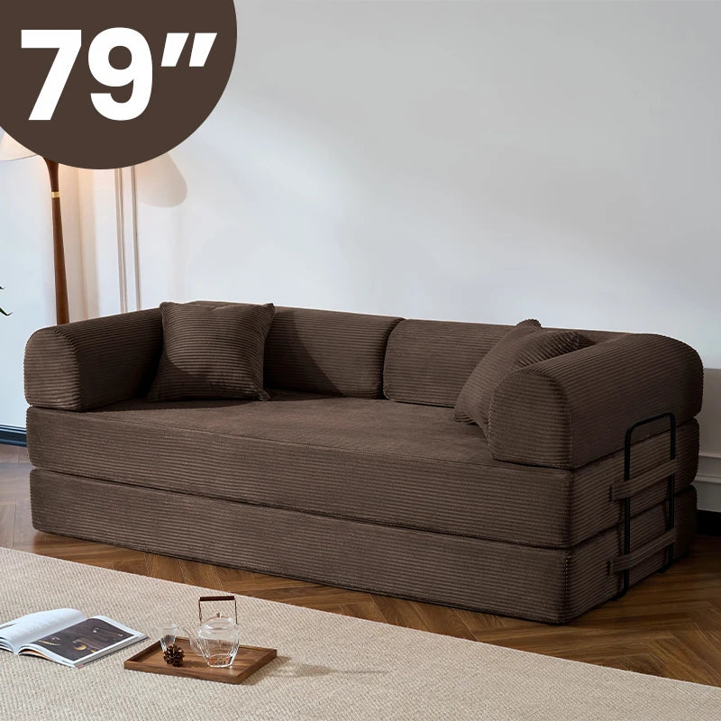 79’’ Folding Convertible Sofa Bed Corduroy Upholstered Boneless Couch, Loveseat Sleeper sofa