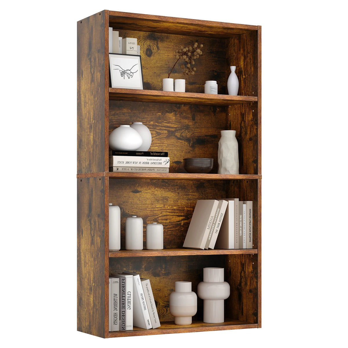 3-4 Tier Wooden Shelf Bookcase Tall Floor Standing Open Bookshelf for Living Room and Home Office Personalized Storage
