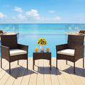Large Size 3 Pieces Outdoor Patio Furniture Set All-Weather Wicker Bistro Set with Removable Cushions and Glass Table Garden