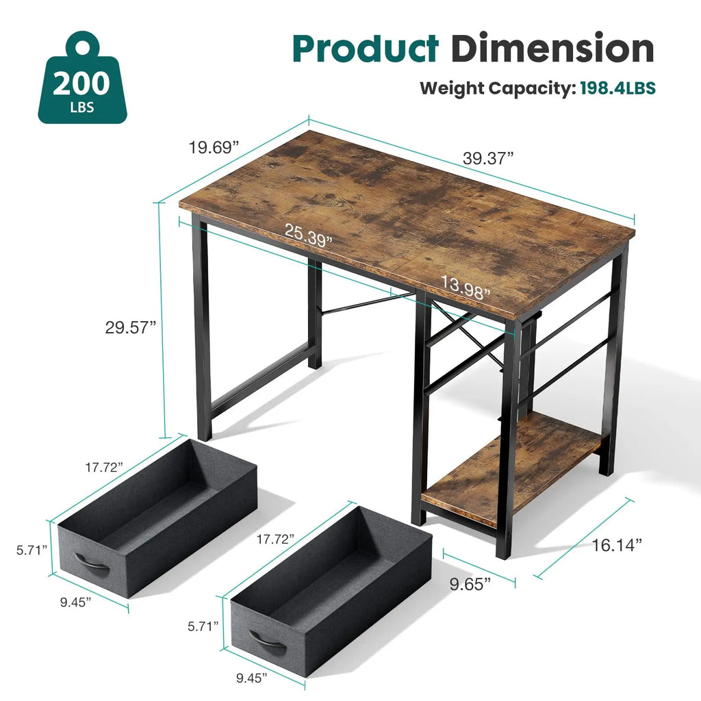 47IN Computer Desk with 2 Drawers For Study Office  Wood Table with Adjustable Position Drawers