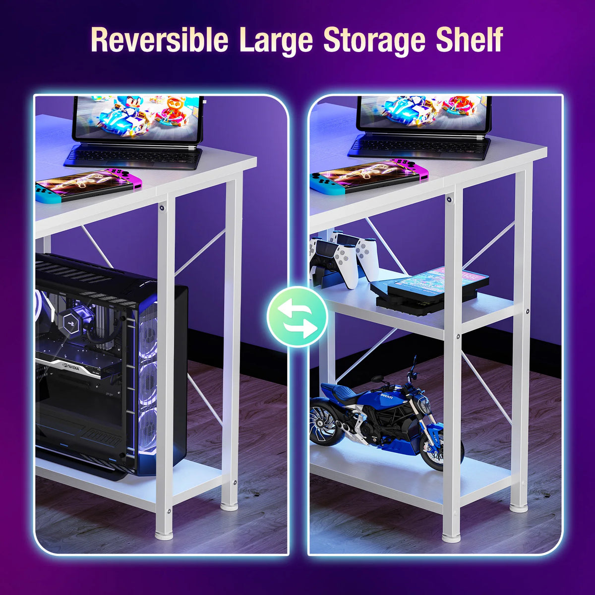 48 Inch Computer Desk with with Shelves Storage Drawers Office Wood Table with LED Lights Power Outlets Gaming Desk