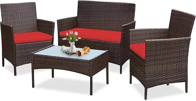 4 Piece Outdoor Wicker Conversation Furniture Set