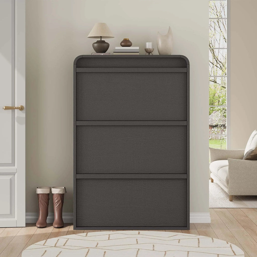 Shoe Cabinet with 3 Flip Drawers, Wooden Shoe Cabinet with Adjustable Shelf