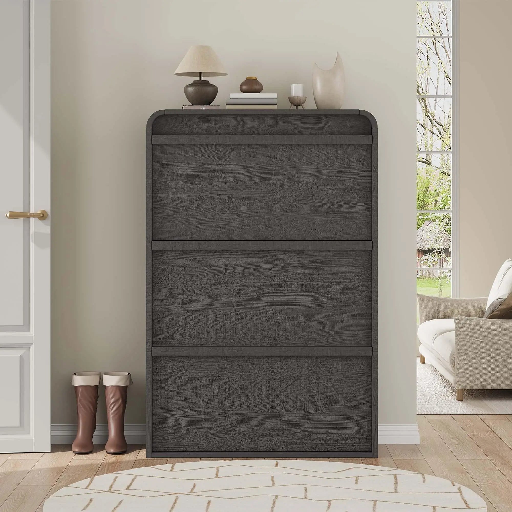 Shoe Cabinet with 3 Flip Drawers, Wooden Shoe Cabinet with Adjustable Shelf