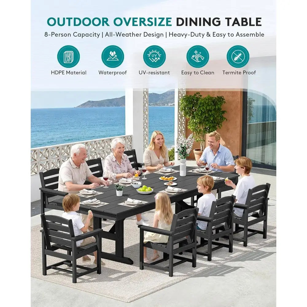 9 Piece Outdoor Dining Set, 84" HDPE Outdoor Table and 8 Chairs