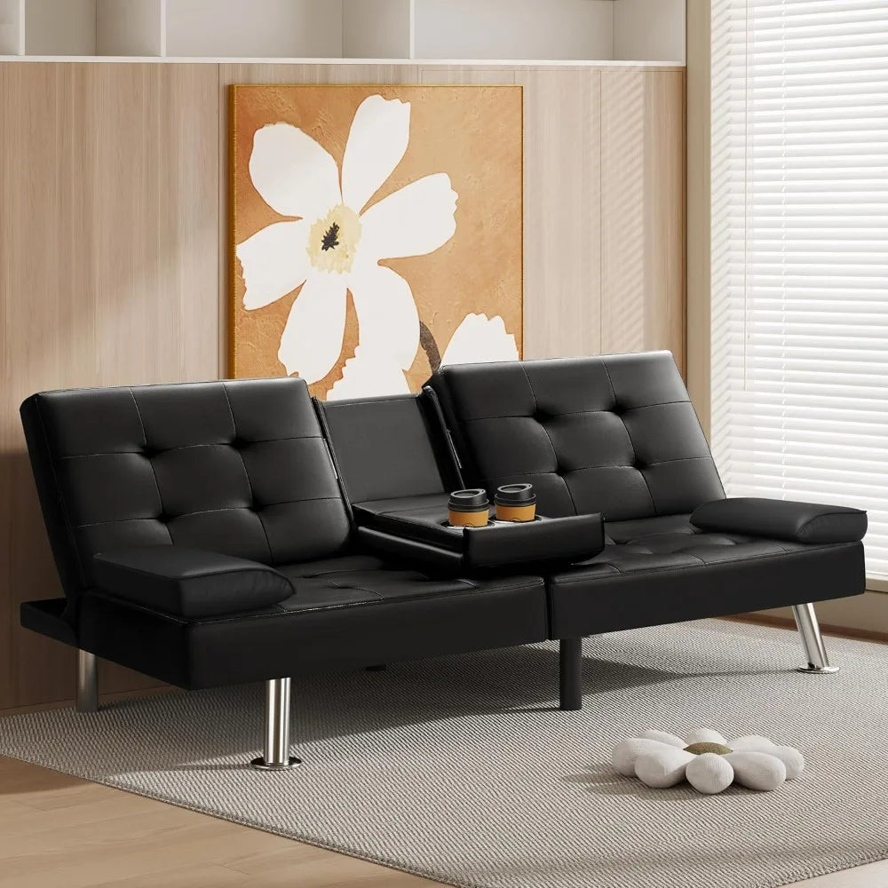 Futon Sofa Bed Modern Faux Leather Couch Bed Convertible Folding Recliner