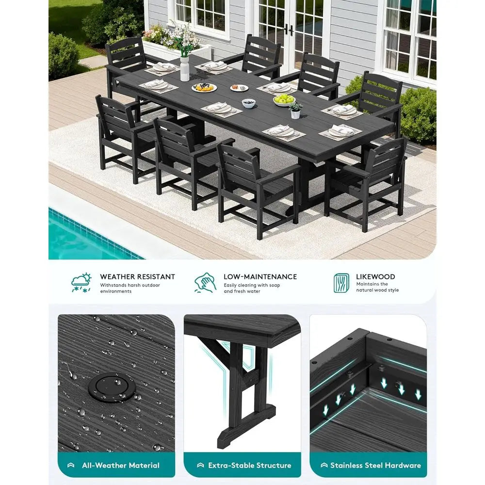 9 Piece Outdoor Dining Set, 84" HDPE Outdoor Table and 8 Chairs