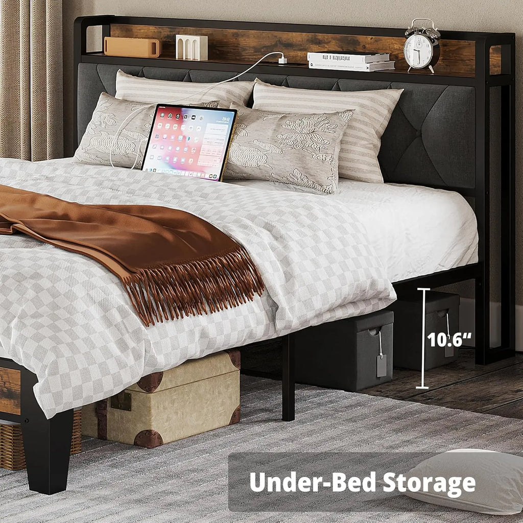 Twin/TwinXL/Full/Queen/King/CaliforniaKing Bed Frames, Storage Headboard with Outlets