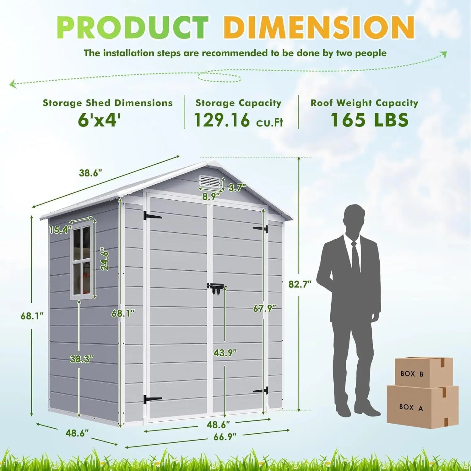 6 x 4 FT Plastic Outdoor Storage Shed with Floor, Window