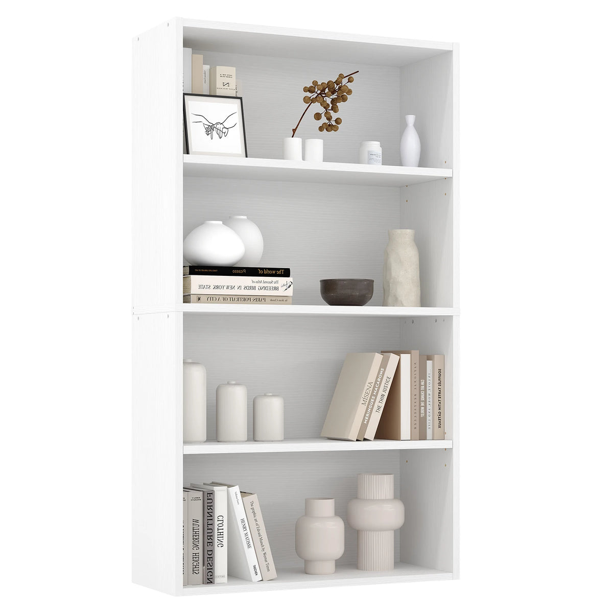 3-4 Tier Wooden Shelf Bookcase Tall Floor Standing Open Bookshelf for Living Room and Home Office Personalized Storage