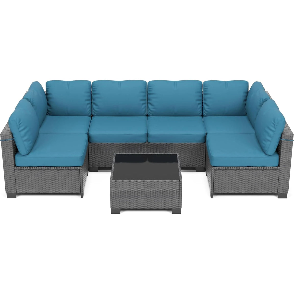 7-Piece Modular Outdoor Furniture Set, PE Rattan Wicker Sectional Modular Conversation Sofa Set