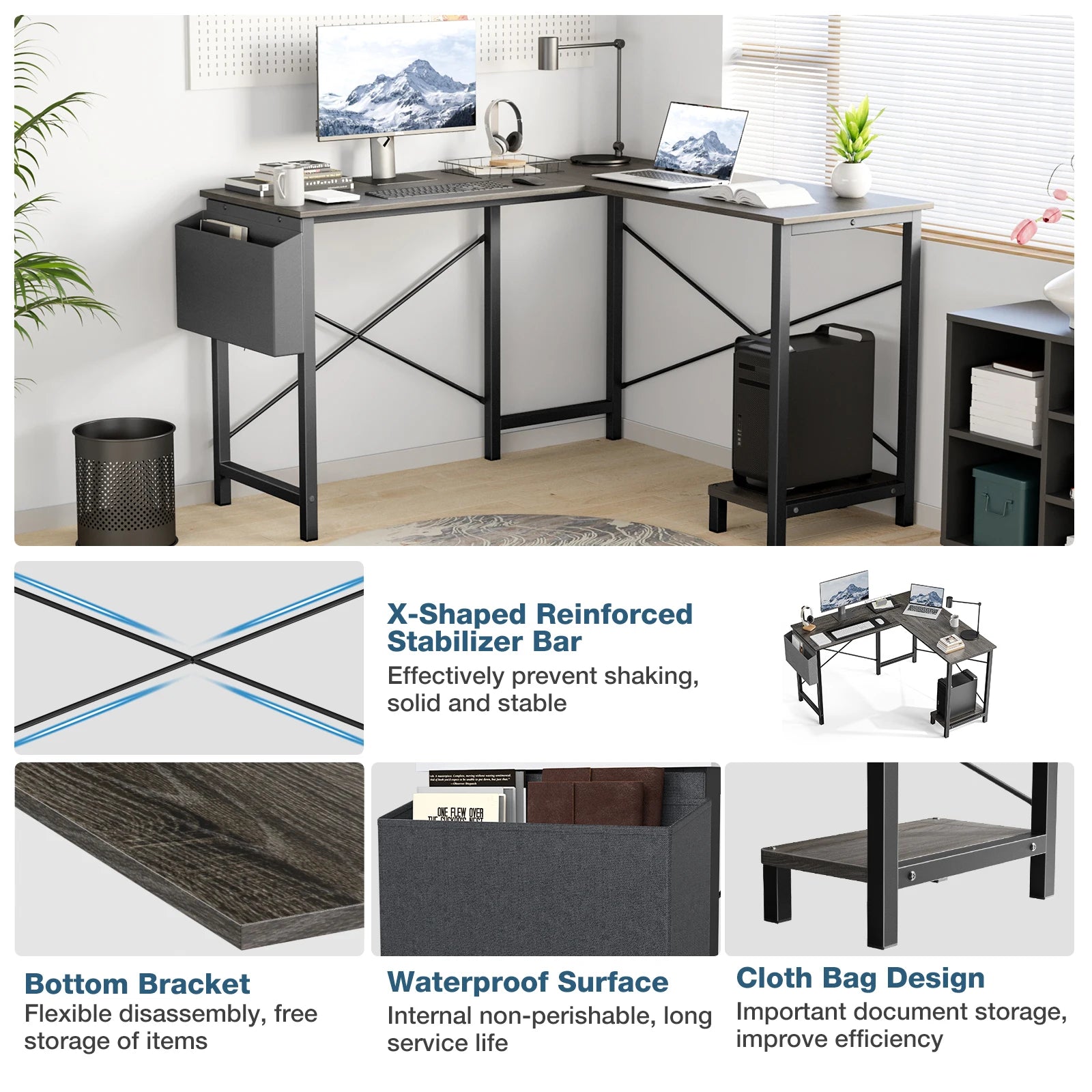 Gaming Corner 50 Inch Office Writing PC Table with CPU Storage Shelf & Side Bag