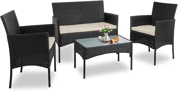 4 Piece Outdoor Wicker Conversation Furniture Set
