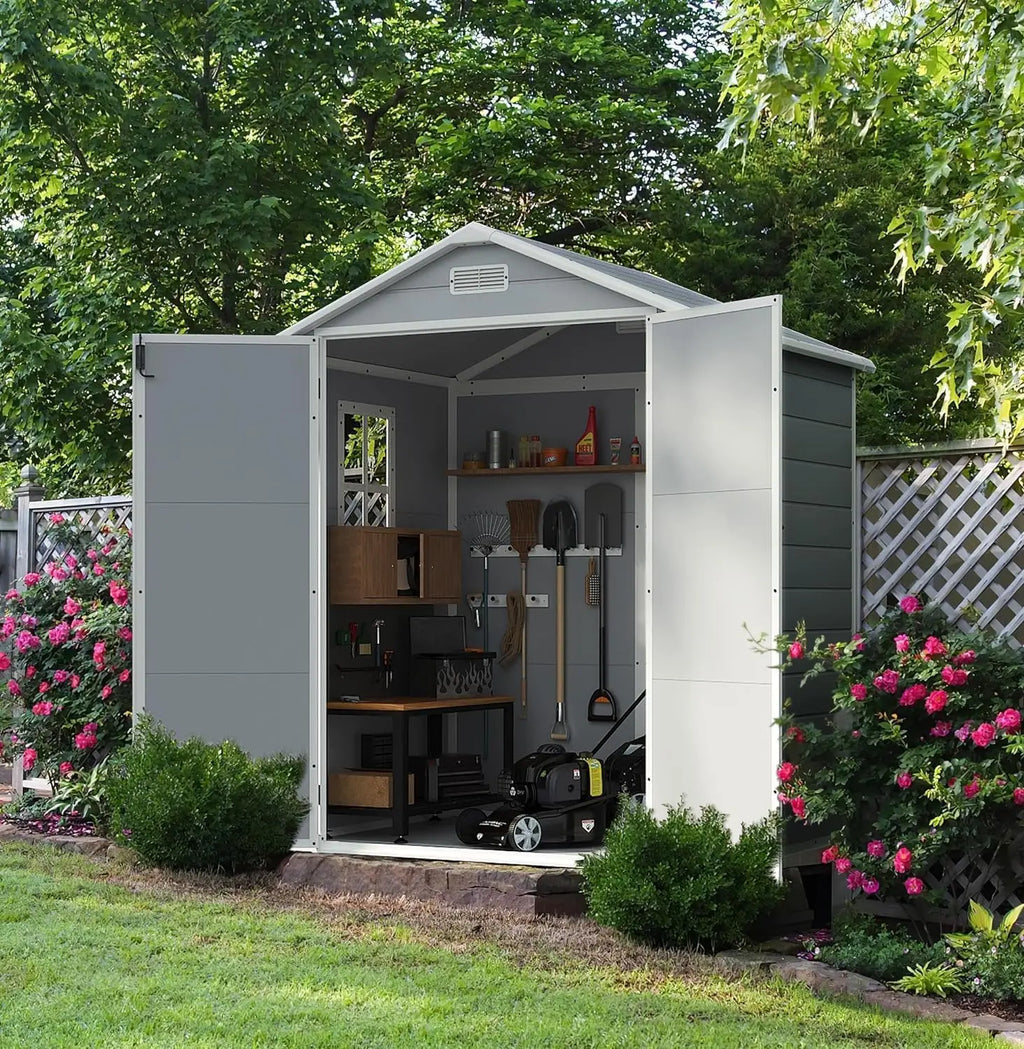 6 x 4 FT Plastic Outdoor Storage Shed with Floor, Window