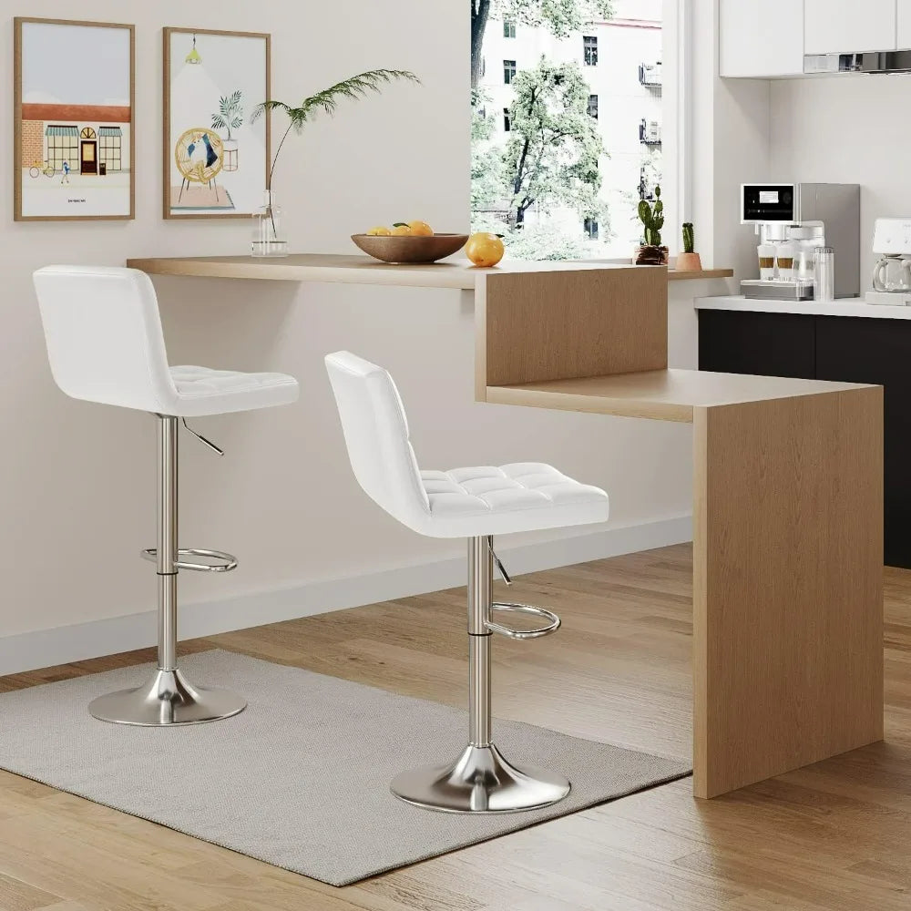 Bar Stools Modern Leather Swivel Adjustable Hydraulic Bar Stool Set of 2 (White)