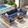7-Piece Wicker Patio Sectional Sofa with Cushions & Glass Coffee Table for Porch Garden