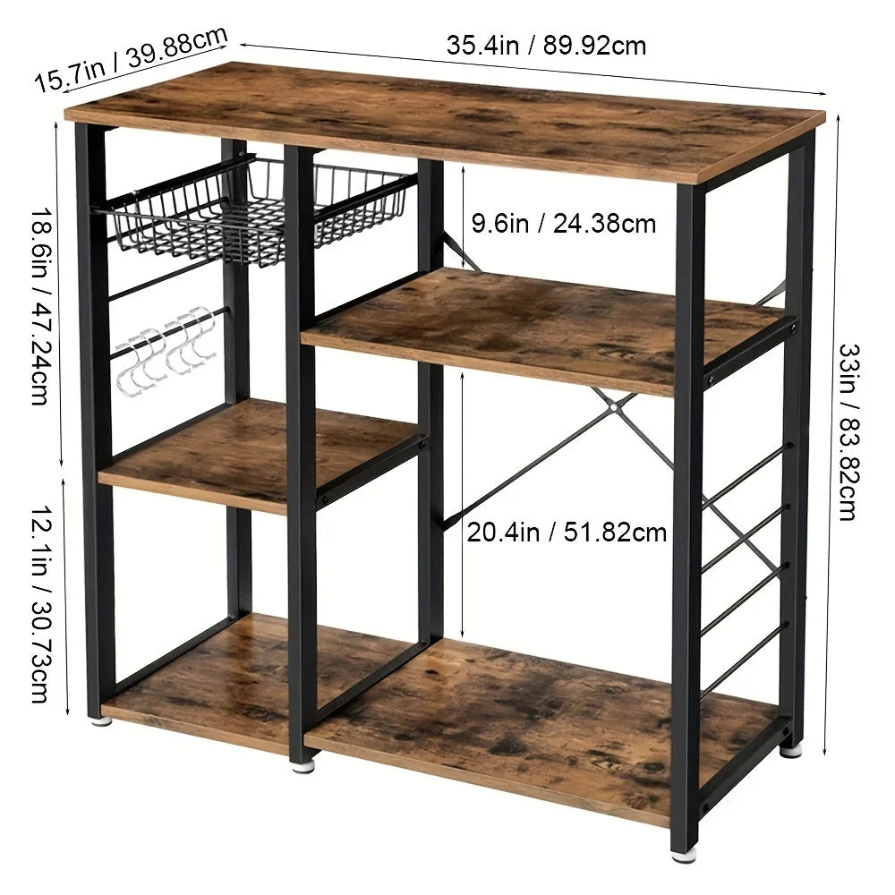 4 Tier Kitchen Bakers Rack Microwave Oven Stand Storage Coffee Bar Shelf Hooks