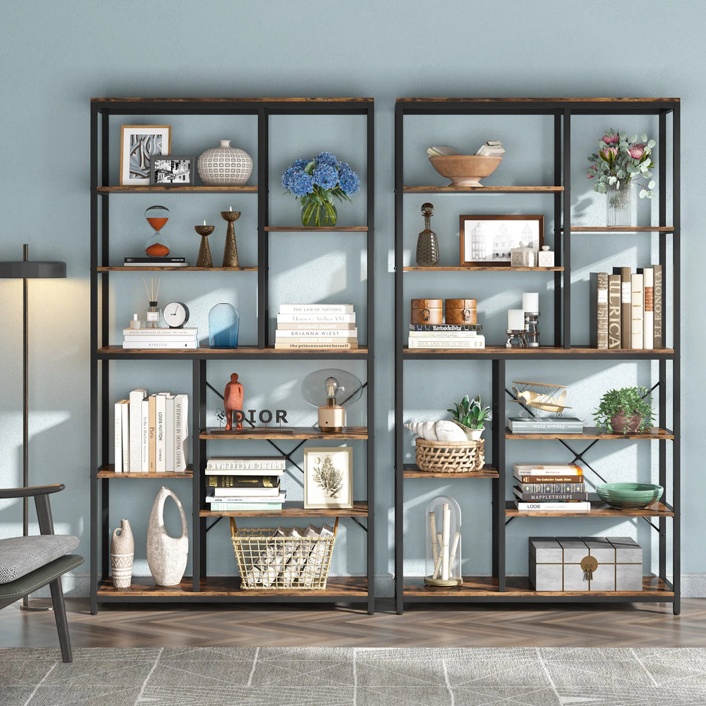 79 Inches Bookcase with Open Shelves, 9-Tier Industrial Bookshelf, 10 Cube Storage Shelves Display Shelf