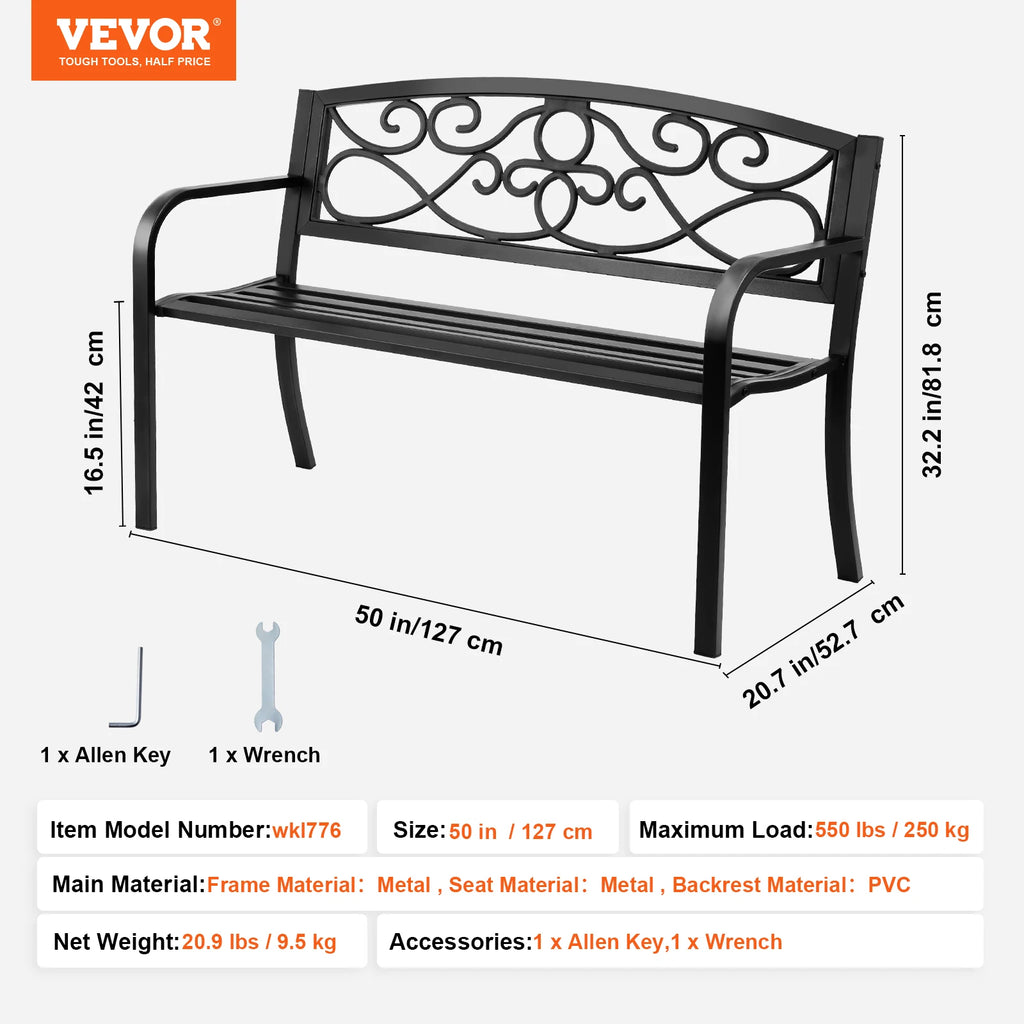 Outdoor Bench Wooden Metal Garden Bench.