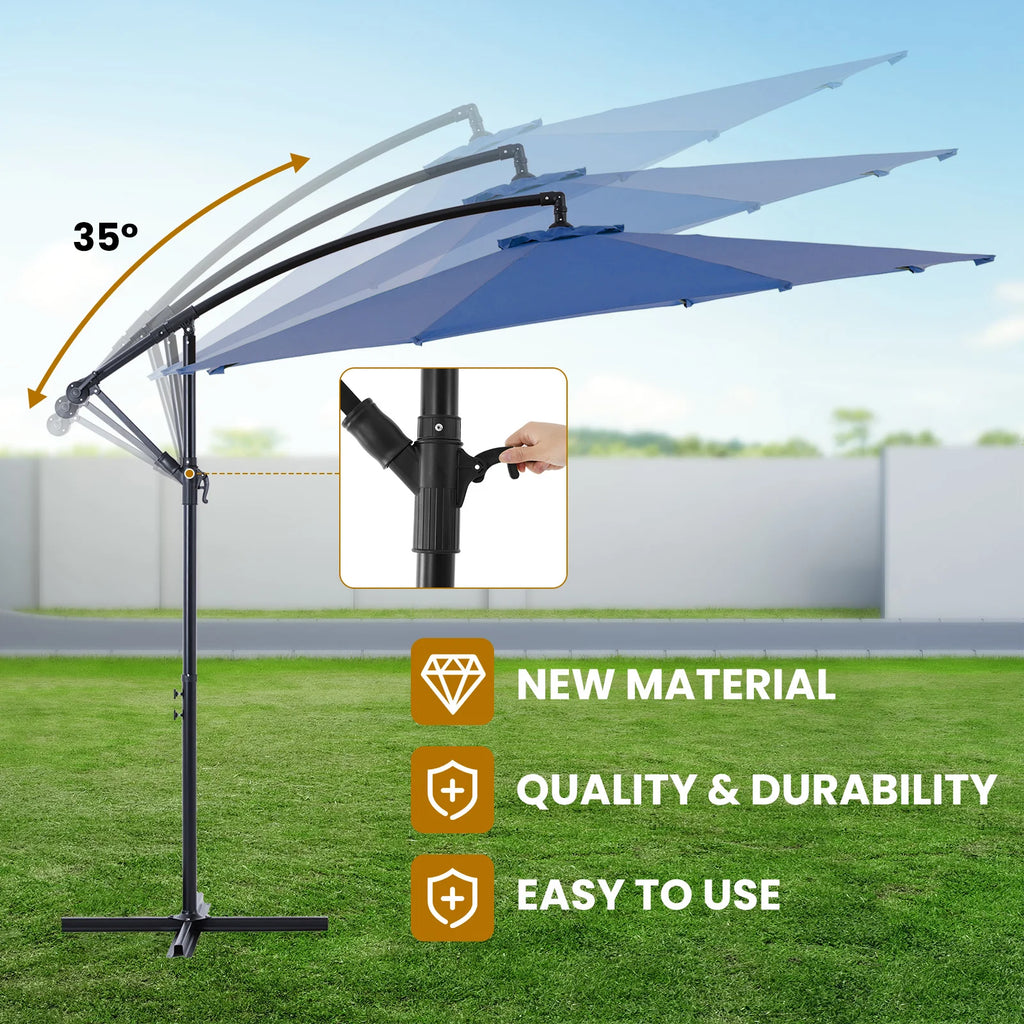 10FT Outdoor Patio Umbrella Hanging Cantilever with Easy Tilt Adjustment UV Protection