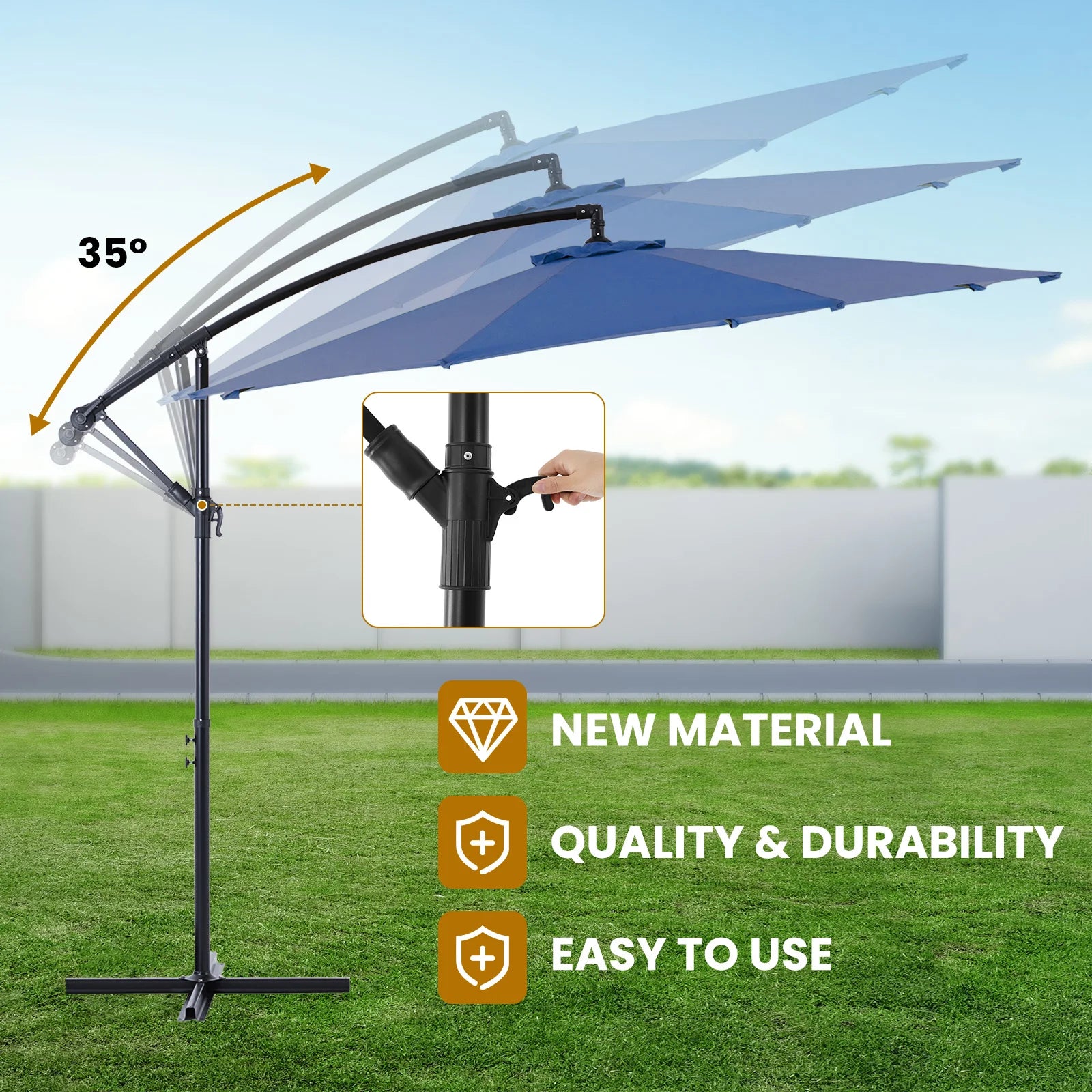 10FT Outdoor Patio Umbrella Hanging Cantilever with Easy Tilt Adjustment UV Protection