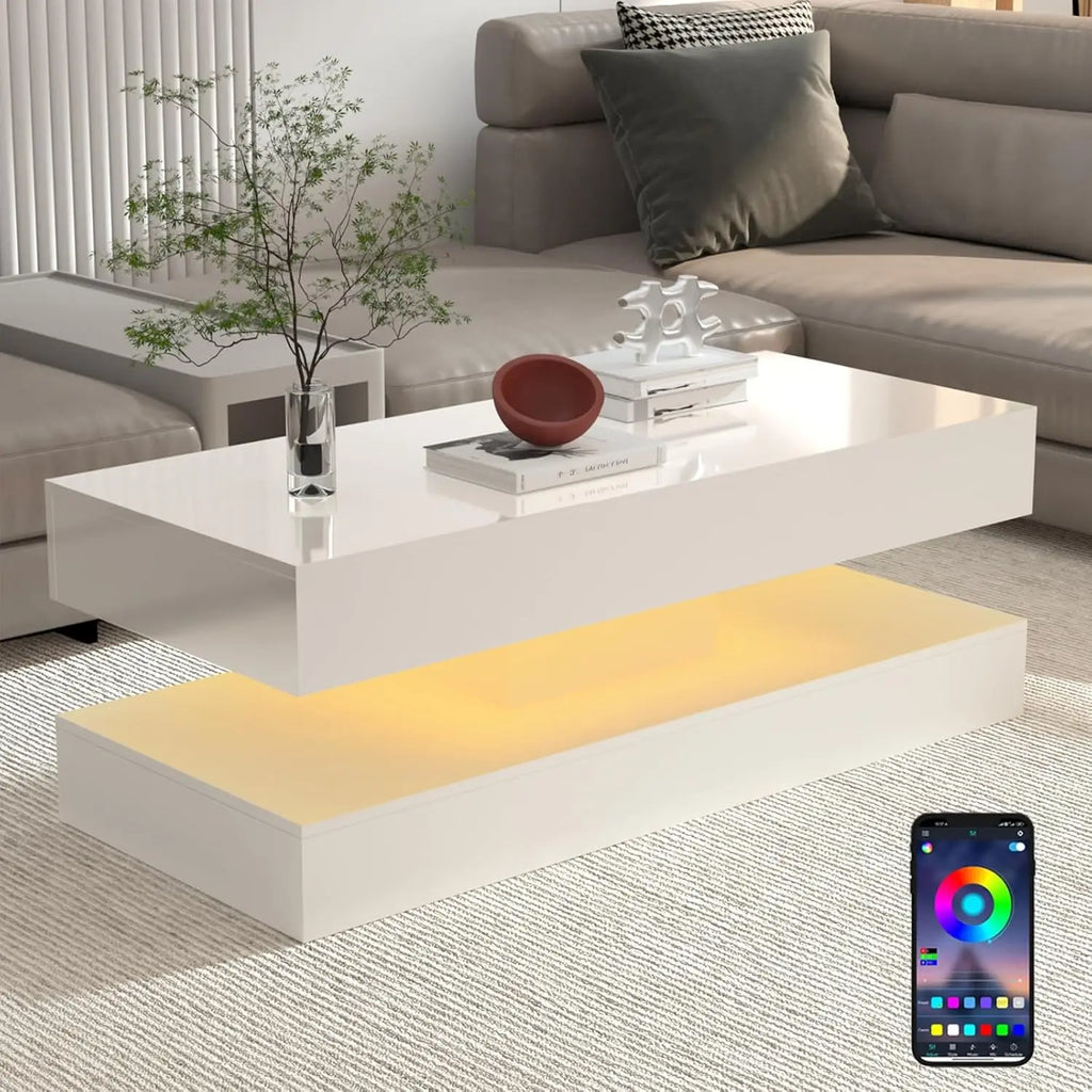 Modern Stylish Coffee Table with LED lights, Double-Layer Design
