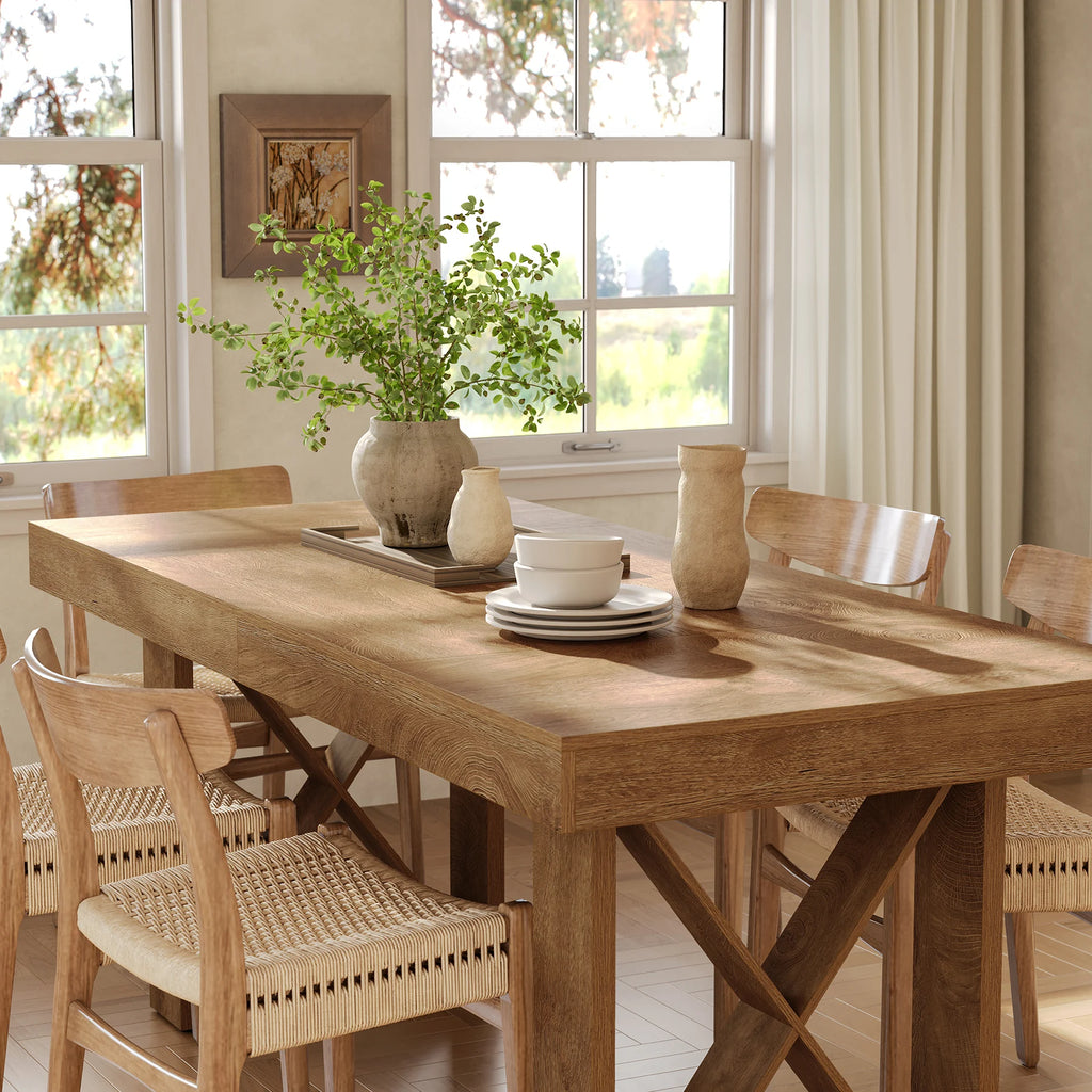 63-Inch Dining Table for 4-6 People,, Rectangle Kitchen Table for Dining Room, Living Room, Brown