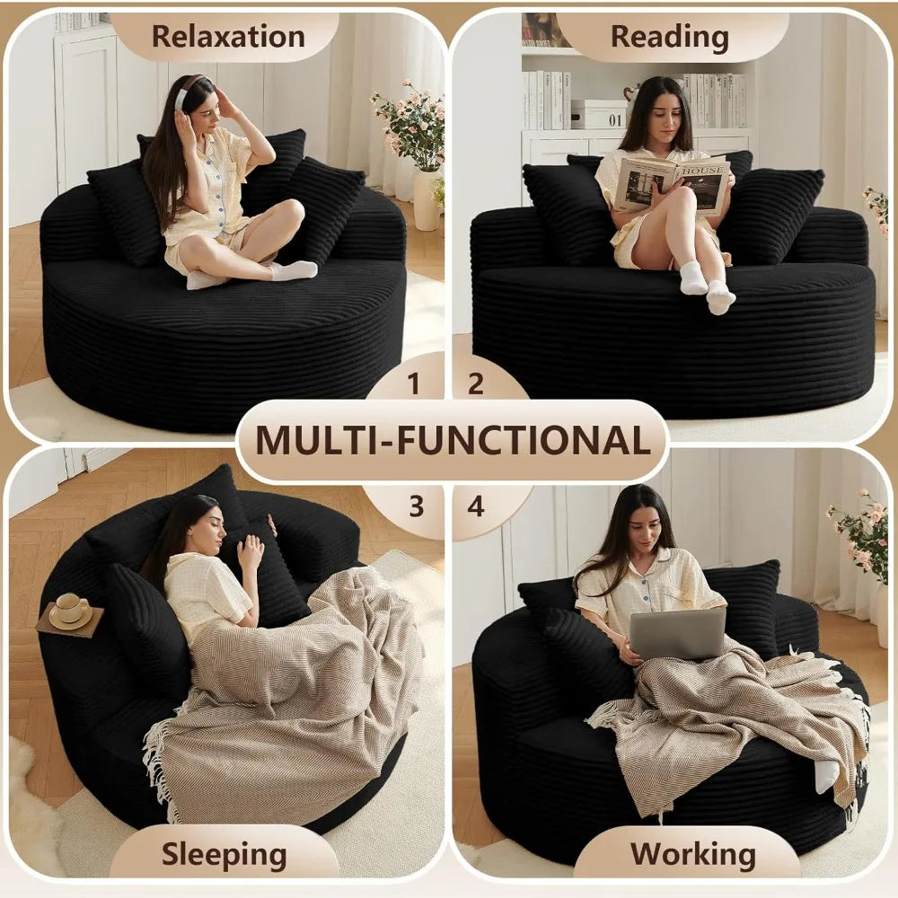 Oversized Round Chair Lounge Chaise, Upholstered Corduroy Deep Seat Cloud Large Circle Sofa Chair.