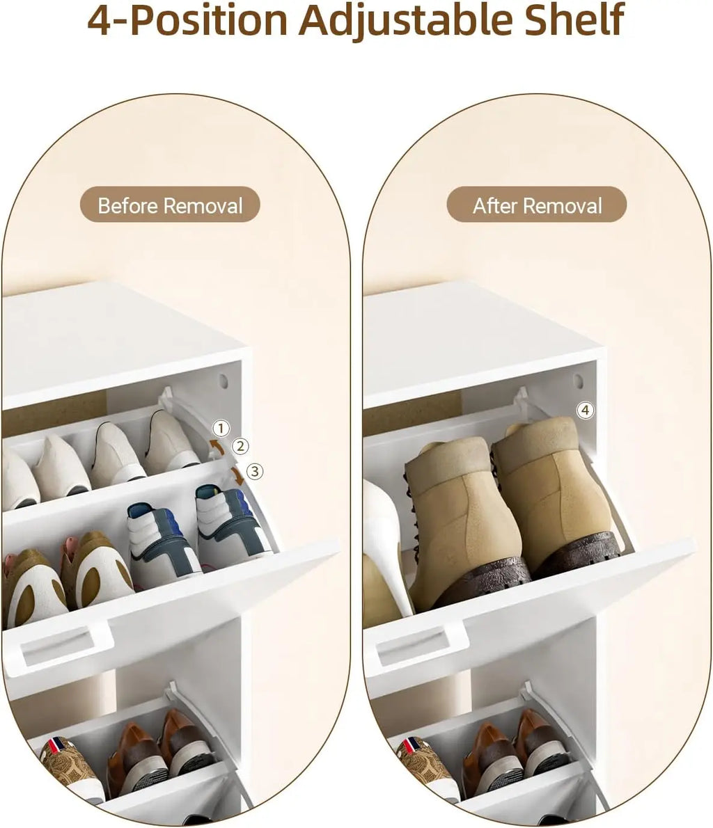Shoe Cabinet with 2 or 3 Flip Drawers, Hidden Slim Freestanding Shoe Storage Cabinet, Narrow Freestanding Shoe Organizer