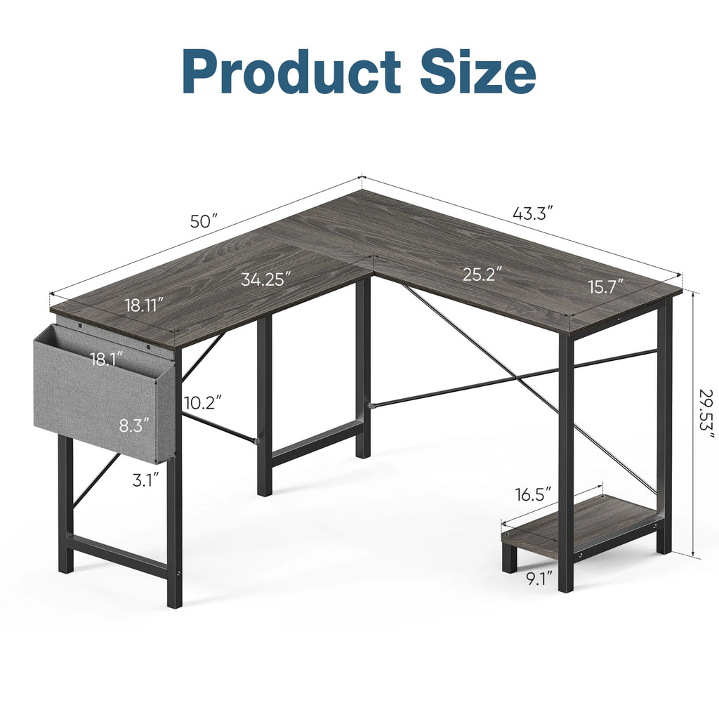 Gaming Corner 50 Inch Office Writing PC Table with CPU Storage Shelf & Side Bag