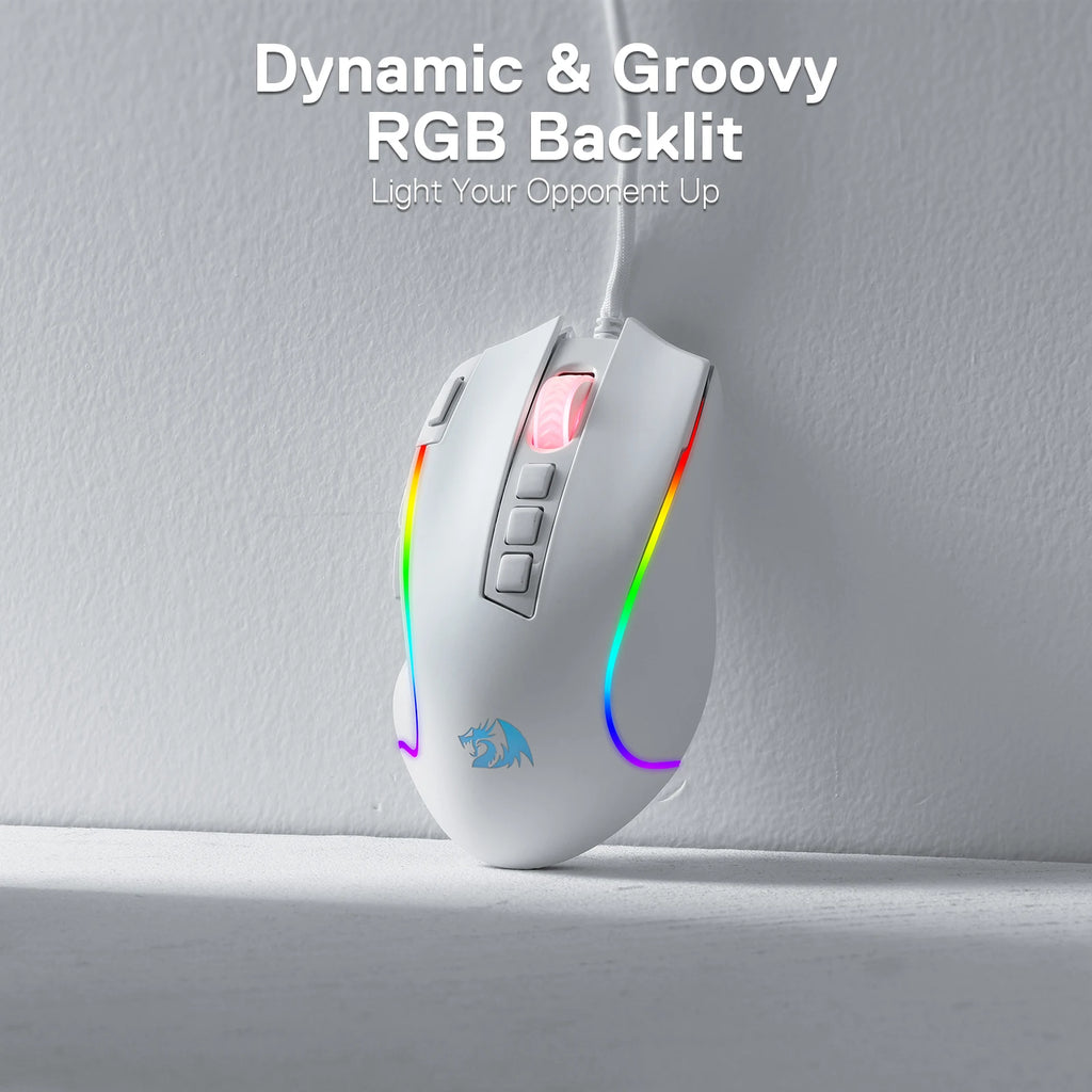 RGB Gaming Mouse 8000 DPI Wired Optical with 11 Programmable Buttons, White