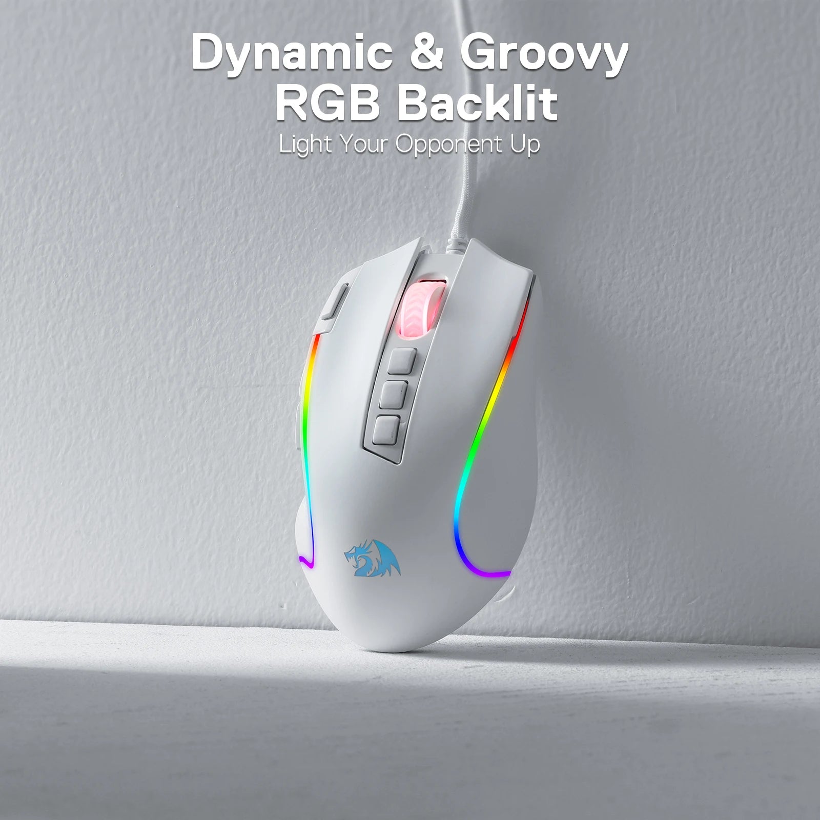 RGB Gaming Mouse 8000 DPI Wired Optical with 11 Programmable Buttons, White